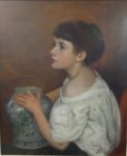 Emily Rose Stanton (1838-1908) signed oil on board, dated 190, portrait of young lady in white