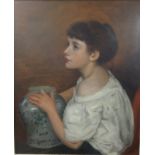 Emily Rose Stanton (1838-1908) signed oil on board, dated 190, portrait of young lady in white