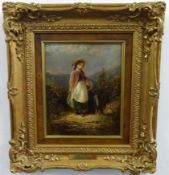 James Edwin Meadows (1822-1888), oil on board, 'Going to Market', 25cm x 20cmm with monogrammed