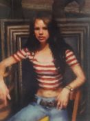 Robert Lenkiewicz (1941-2002), print of a photograph of painting of girls seated in striped top,