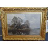 Fred Whitehead (1853-1938) oil on canvas 'The Frome in Dorchester', in original carved gilt frame,