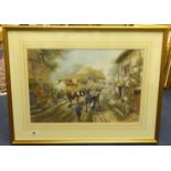 Signed 'Gordon', pastel 'Herding Cattle through the Village', signed, 36cm x 56cm.