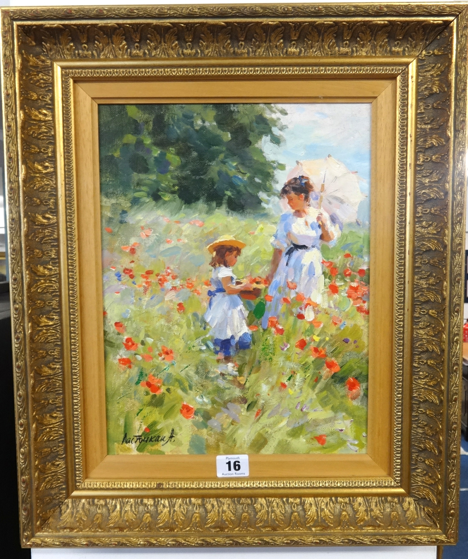 Alexander Lagtoclkin (born 1946), signed oil on canvas, 'Among the Poppies', 34cm x 25cm,