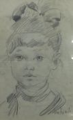 Robert Lenkiewicz (1941-2002) signed pencil sketch of a girl, 34cm x 25cm, framed.