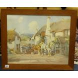 M.Pooley, signed oil on canvas St. Michaels Mount t/w A.S.Power print 'Thatch Cottages', 41cm x 50cm