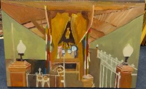 Vincent Bennett, oil on canvas, interior scene, unframed, 52cm x 77cm.