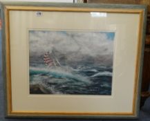 Richard William Payne, sailing boat in choppy seas, acrylic, 35cm x 42cm, Provenance, direct from