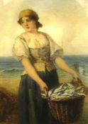 William Harris Weatherhead (1843-1903) watercolour young lady with basket of fish, signed, 46cm x
