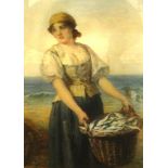 William Harris Weatherhead (1843-1903) watercolour young lady with basket of fish, signed, 46cm x