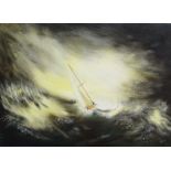 Richard William Payne, acrylic on canvas, sailing boat in stormy seas, in the manner of Turner, 30cm