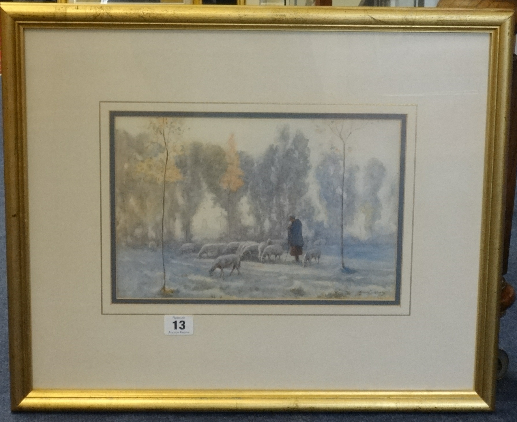 Ernest G. Beach (1865 - 1943) watercolour signed, 'Shephard with Goats', 20cm x 30cm.