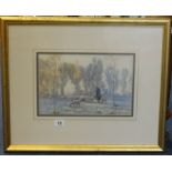 Ernest G. Beach (1865 - 1943) watercolour signed, 'Shephard with Goats', 20cm x 30cm.