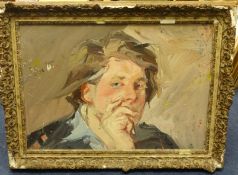Robert Lenkiewicz (1941-2002) early self portrait oil on board, with another portrait on the