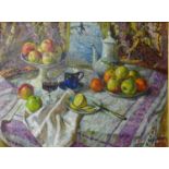 Mikhail Kokin, Russian School, signed on canvas 'Still Life with Apples', 60cm x 80cm, Provenance,