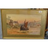 Harry Williams, watercolour signed, boat scene (possibly Tamerton Creek), 29cm x 49cm