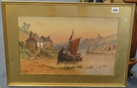 Harry Williams, watercolour signed, boat scene (possibly Tamerton Creek), 29cm x 49cm