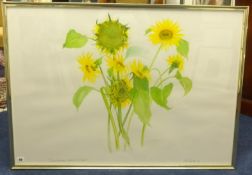 Paul Gell (1919-1996), water colour 'Sunflowers First to Open', signed and dated 1982, 69cm x 98cm.