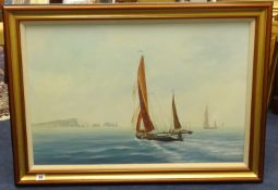 Cameron Weller, oil on canvas 'Sailing near the Needles Isle of Wight', signed, 50cm x 76cm,
