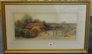 George Oyston (1861-1937), signed watercolour, 'Farmyard', 22cm x 52cm