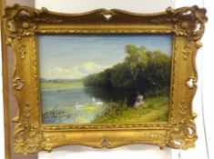 Paul.H.Ellis (exhibited 1882-1908), small signed oil on canvas, 'Landscape with Figures and
