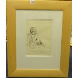 Robert Lenkiewicz (1941-2002), signed pen sketch of child, 28cm x 19cm, framed.