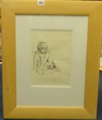 Robert Lenkiewicz (1941-2002), signed pen sketch of child, 28cm x 19cm, framed.