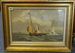 Williams Gibbons, oil on canvas 'Shipping off the Breakwater Lighthouse', signed and dated circa