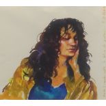 Robert Lenkiewicz (1941-2002), print, 'Karen Ciambriello in Blue', 29cm x 33cm.