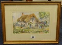 Beth Altabas, signed watercolour, 'Thatched Cottage', 16cm x 26cm.