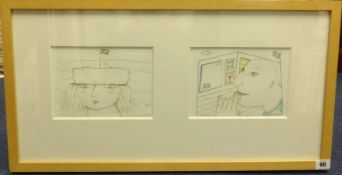 Irene Jones, pair of double framed watercolours, each 15cm x 22cm.
