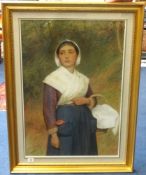Charles Sillem Lidderdale R.B.A, signed watercolour, dated 1883, 'A Country Maid' 69cm x 46cm,