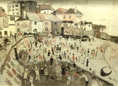 Fred Yates (1922-2008), signed oil on canvas, 'St Ives', 75cm x 100cm, glazed with overpainted