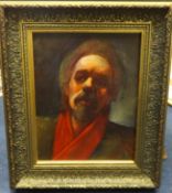 Robert Lenkiewicz (1941-2002), early oil on canvas 'Portrait of Man with a Red Scarf', with signed