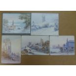 William Darton, five miniature watercolours, 'Noss Mayo' approx 10cm x 13cm.