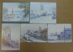 William Darton, five miniature watercolours, 'Noss Mayo' approx 10cm x 13cm.