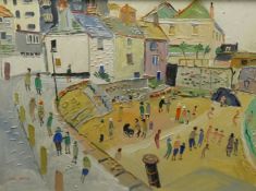 Fred Yates (1922-2008), signed oil on canvas, 'St Ives', 75cm x 100cm, with overpainted white frame.