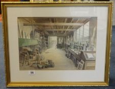 Albert.E.Hurst, FRSA, (Lancashire) signed watercolour, 'The Old Paint Shop' (where the artist served