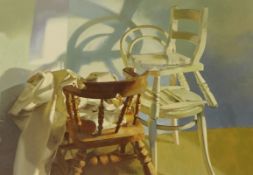 Robert Lenkiewicz (1941-2002) 'Chairs', signed limited edition print No.67/195, 110cm x 94cm.
