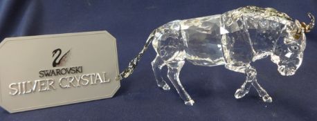 Swarovski Crystal Glass Gnu with smoky horns and tail, boxed as new