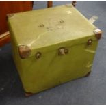 An old green canvas cabin trunk, two suitcases and another travelling trunk (4).