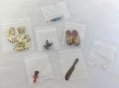 Seven miniature items including dominos, pen knife etc.