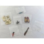 Seven miniature items including dominos, pen knife etc.