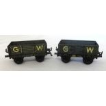 Two Bing Tinplate Gauge 0 Open Wagons, GWR Open Wagon (1927) and GWR Open Wagon (19301-31), complete