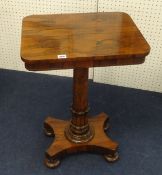 A 19th Century rosewood wine table with pedestal platform base, the rectangular rounded top 51cm x