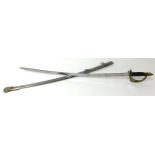 A 19th Century cavalry sword with steel scabbard, approx 140cm long.