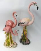 Two ornamental china flamingos, the tallest 70cm.