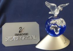 Swarovski Crystal Glass Crystal Planet Vision 2000 with dove holding leaf, also Certificate Of