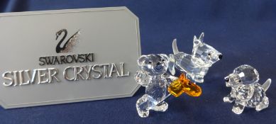 Swarovski Crystal Glass Two dogs and a bear, boxed as new