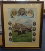 A print, 'The Finish from the Derby, Ladas Wins', framed.