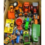 A collection of Diecast and plastic loose models in two boxes, together with other items including